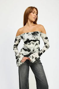 Off Shoulder Blouse with Lettuce Hem - Jessiz Boutique