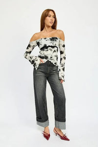 Off Shoulder Blouse with Lettuce Hem - Jessiz Boutique