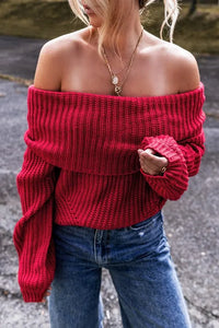 Off Shoulder Ribbed Knit Sweater - Jessiz Boutique