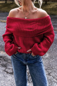 Off Shoulder Ribbed Knit Sweater - Jessiz Boutique