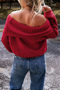 Off Shoulder Ribbed Knit Sweater - Jessiz Boutique