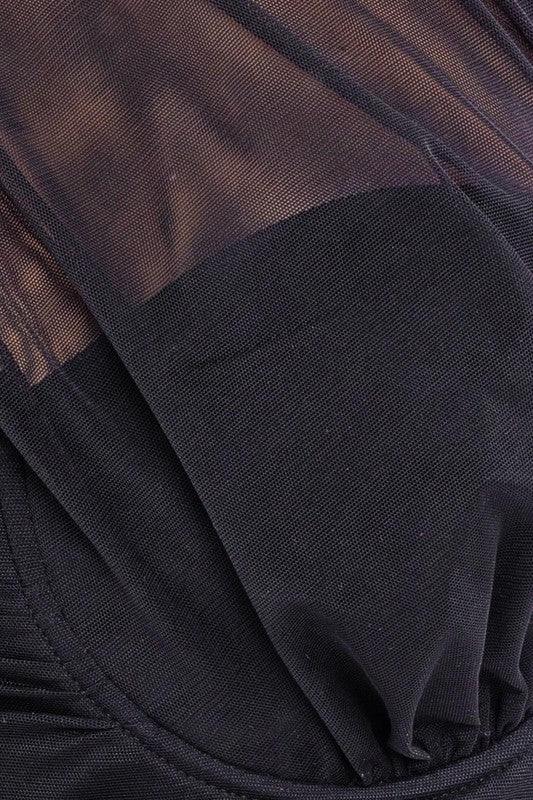 One Shoulder Detail Mesh Bodysuit - Jessiz Boutique