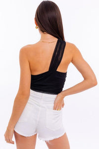 One Shoulder Detail Mesh Bodysuit - Jessiz Boutique