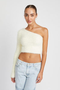 One Shoulder Fluffy Sweater Top - Jessiz Boutique