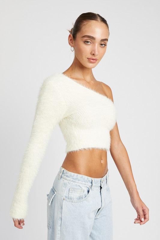 One Shoulder Fluffy Sweater Top - Jessiz Boutique