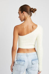 One Shoulder Fluffy Sweater Top - Jessiz Boutique