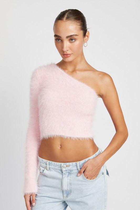 One Shoulder Fluffy Sweater Top - Jessiz Boutique