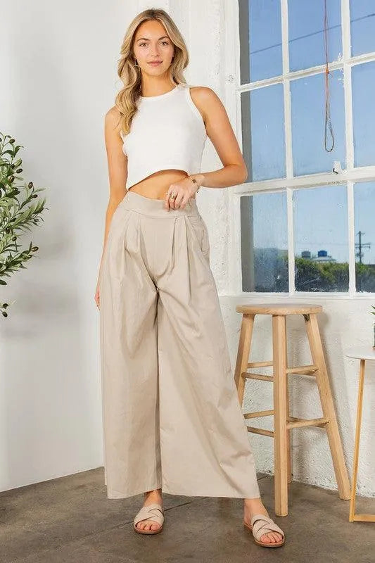 Orange Farm Clothing Cotton Wide Leg Pants with Side Pockets - Jessiz Boutique