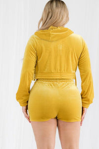 Plus Size Velour Crop Zip Up Hoodie and Shorts Set - Jessiz Boutique