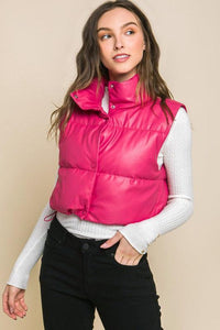 PU Faux Leather Puffer West With Snap Button - Jessiz Boutique