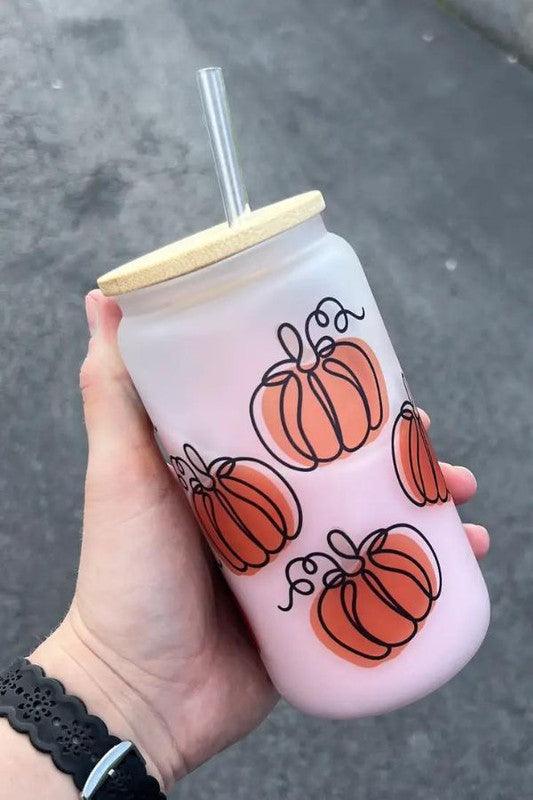 Pumpkin Doodle Glass Can - Jessiz Boutique