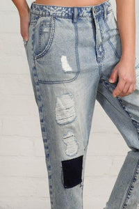 Raw Hem Patched Jeans - Jessiz Boutique