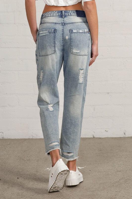 Raw Hem Patched Jeans - Jessiz Boutique