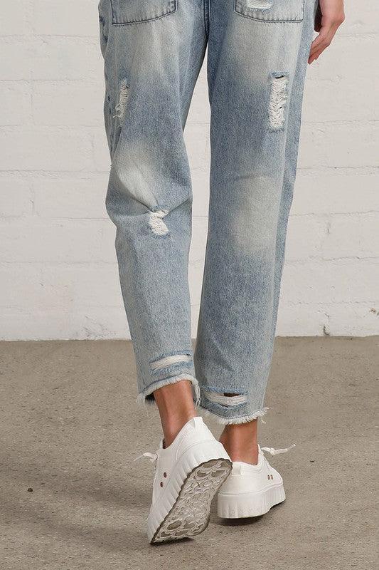 Raw Hem Patched Jeans - Jessiz Boutique