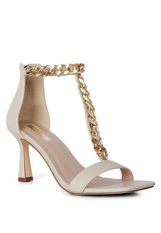 Real Gem Mid Heel Chain Detail T-strap Sandal - Jessiz Boutique