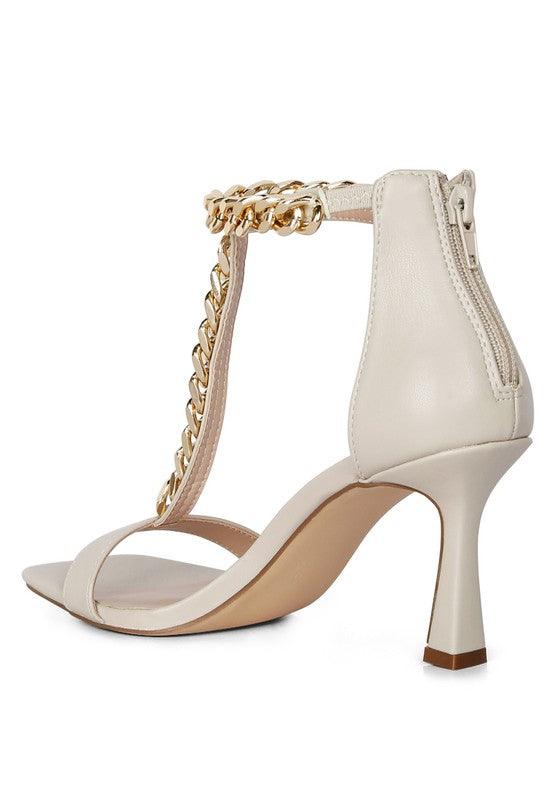 Real Gem Mid Heel Chain Detail T-strap Sandal - Jessiz Boutique