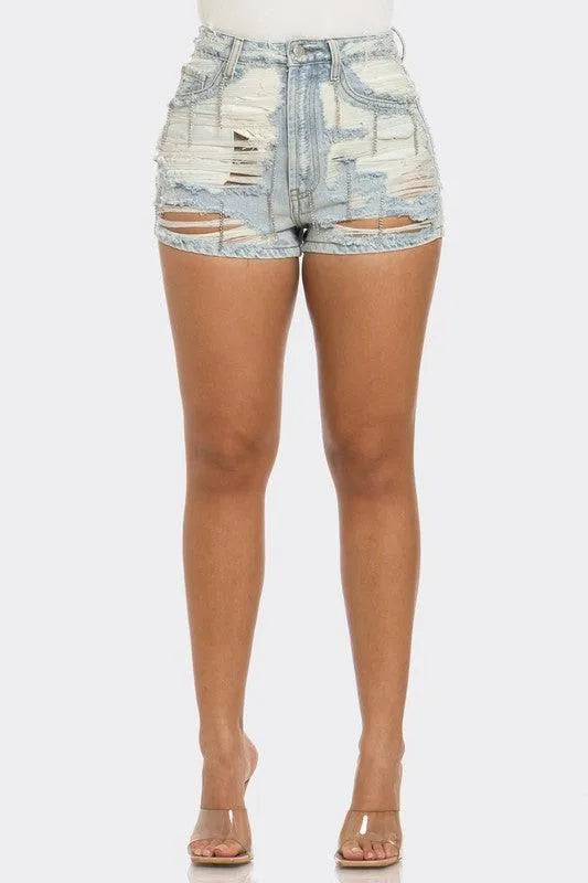 Rebel Spirit Distressed Denim Shorts - Jessiz Boutique