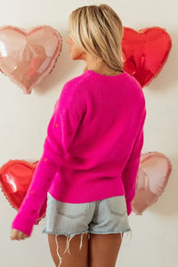 Red Heart Shape Drop Shoulder Round Neck Sweater - Jessiz Boutique