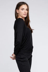 Ribbed Batwing Long Sleeve Boat Neck Sweater - Jessiz Boutique