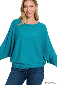 Ribbed Batwing Long Sleeve Boat Neck Sweater - Jessiz Boutique