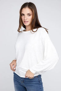 Ribbed Batwing Long Sleeve Boat Neck Sweater - Jessiz Boutique