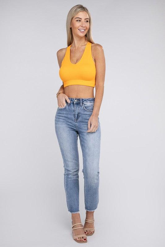 Ribbed Cropped Racerback Tank Top - Jessiz Boutique