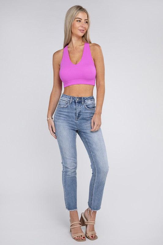 Ribbed Cropped Racerback Tank Top - Jessiz Boutique