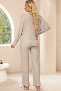 Ribbed Knit V Neck Slouchy Two-piece Outfit - Jessiz Boutique