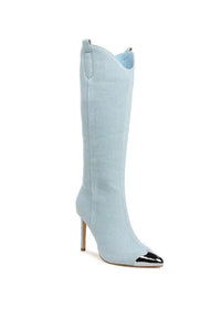 Ridda Metallic Cap Toe Denim Boots - Jessiz Boutique