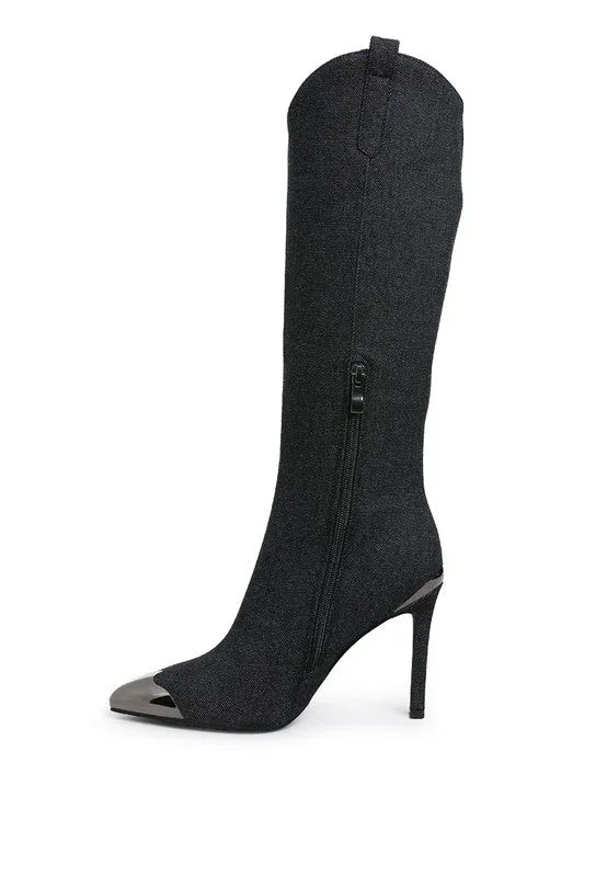 Ridda Metallic Cap Toe Denim Boots - Jessiz Boutique