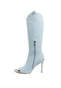 Ridda Metallic Cap Toe Denim Boots - Jessiz Boutique