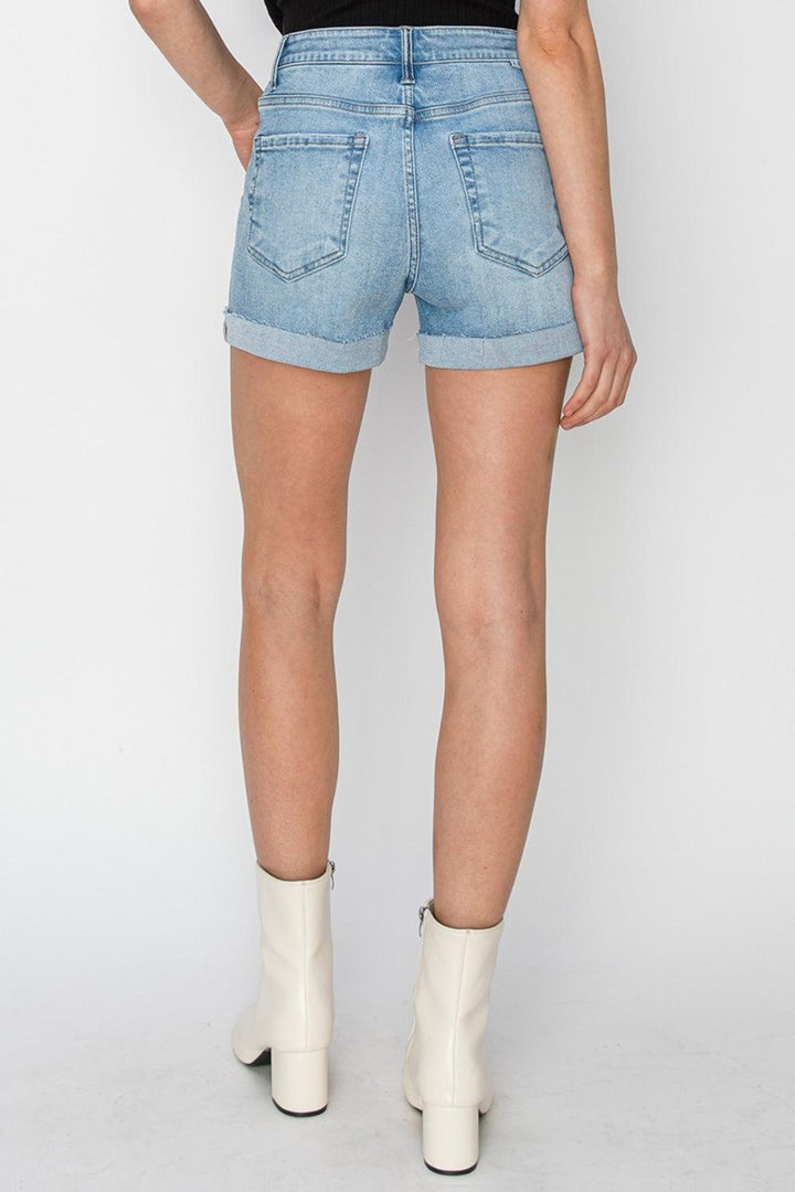 RISEN Distressed Mid-Rise Waist Denim Shorts - Jessiz Boutique