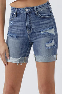 RISEN Distressed Rolled Denim Shorts with Pockets - Jessiz Boutique