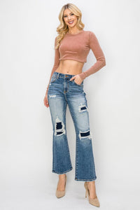 Risen High Rise Distressed Ankle Flare Jeans - Jessiz Boutique