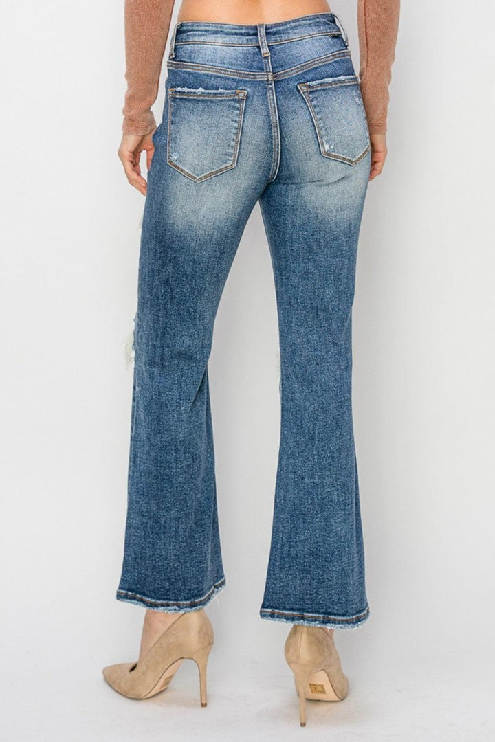 Risen High Rise Distressed Ankle Flare Jeans - Jessiz Boutique