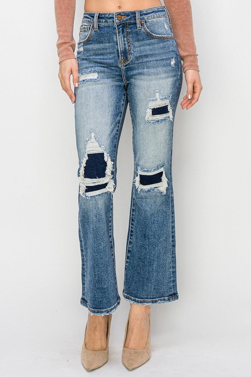 Risen High Rise Distressed Ankle Flare Jeans - Jessiz Boutique