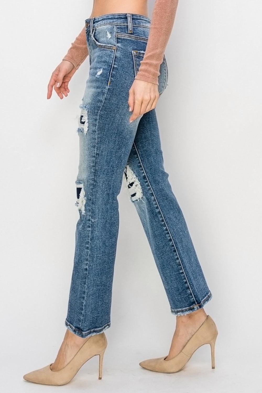 Risen High Rise Distressed Ankle Flare Jeans - Jessiz Boutique