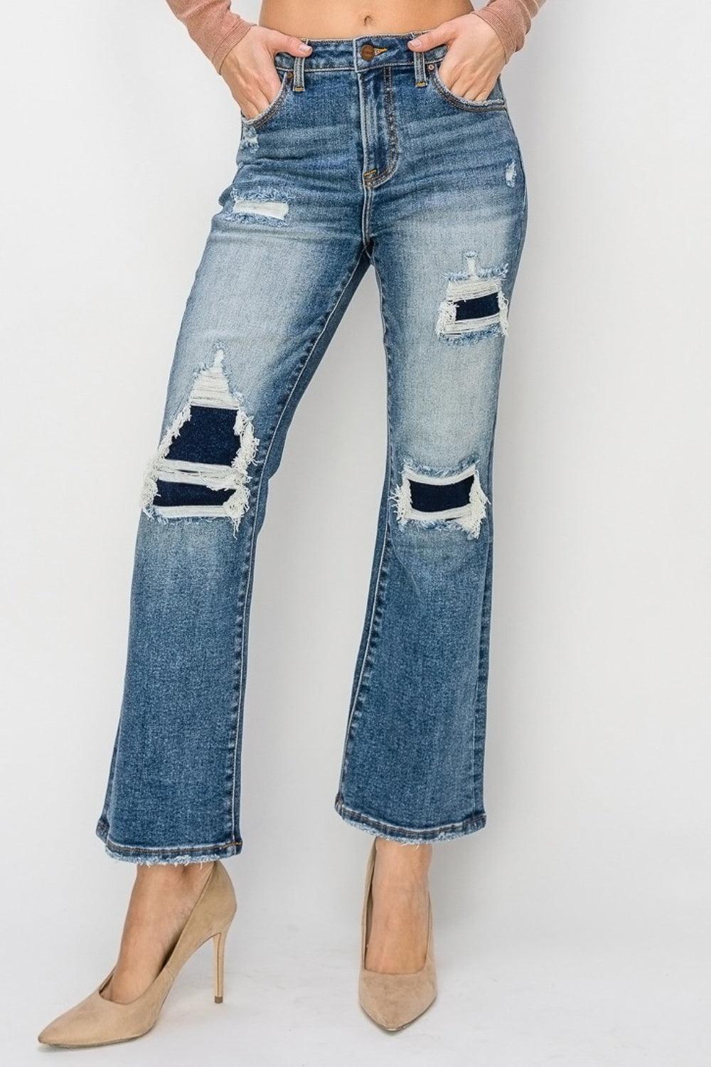 Risen High Rise Distressed Ankle Flare Jeans - Jessiz Boutique