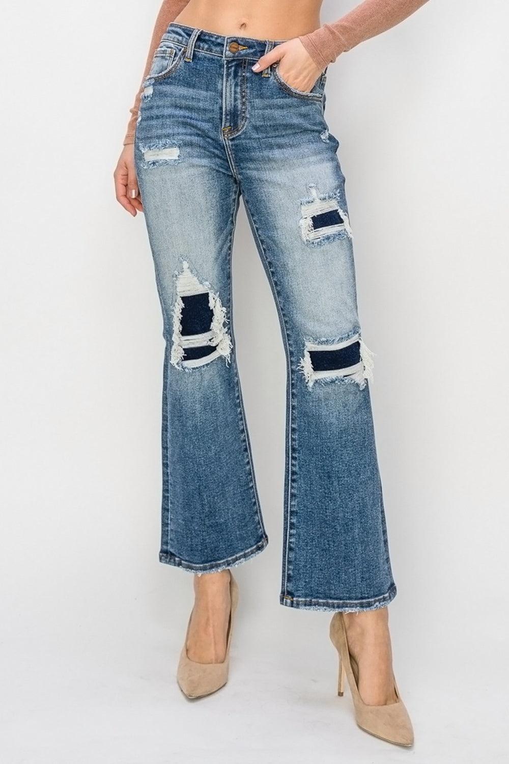 Risen High Rise Distressed Ankle Flare Jeans - Jessiz Boutique