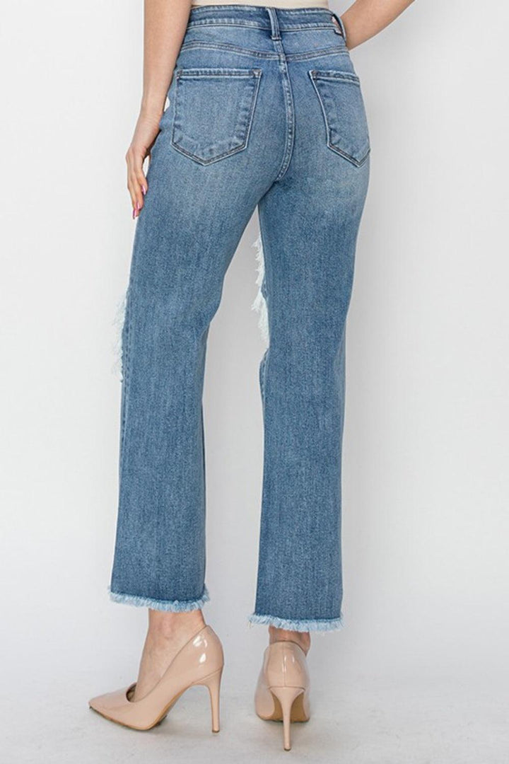 RISEN High Rise Distressed Crop Straight Jeans - Jessiz Boutique