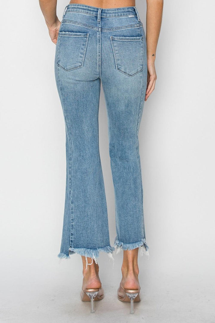 RISEN High Rise Frayed Hem Flare Jeans - Jessiz Boutique