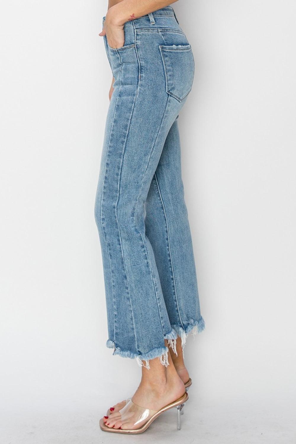 RISEN High Rise Frayed Hem Flare Jeans - Jessiz Boutique