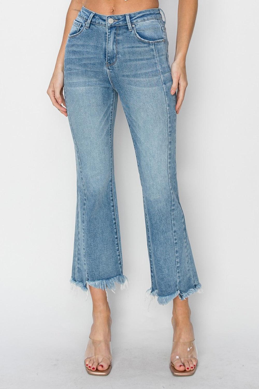 RISEN High Rise Frayed Hem Flare Jeans - Jessiz Boutique