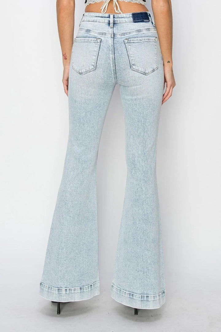 Risen High Rise Front Patch Pocket Flare Jeans - Jessiz Boutique