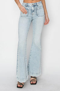 Risen High Rise Front Patch Pocket Flare Jeans - Jessiz Boutique