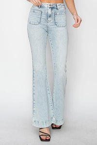 Risen High Rise Front Patch Pocket Flare Jeans - Jessiz Boutique