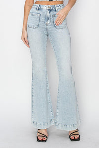 Risen High Rise Front Patch Pocket Flare Jeans - Jessiz Boutique