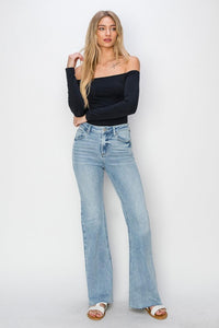 RISEN High Rise Raw Cut Hem Bootcut Jeans - Jessiz Boutique