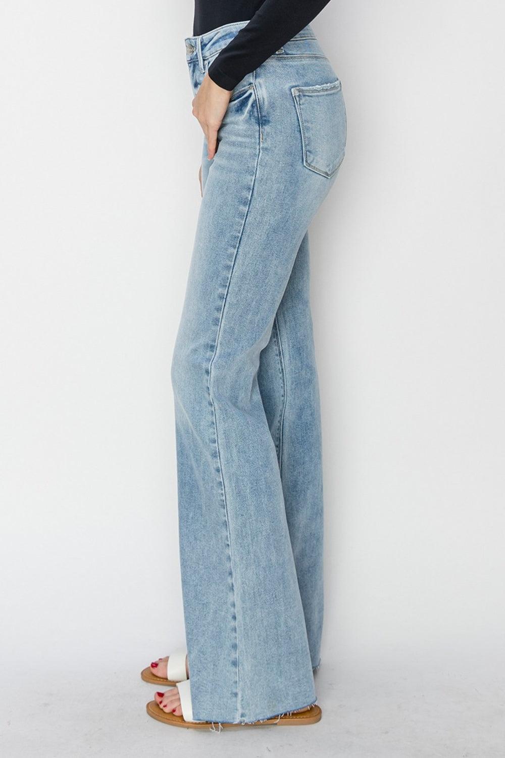 RISEN High Rise Raw Cut Hem Bootcut Jeans - Jessiz Boutique