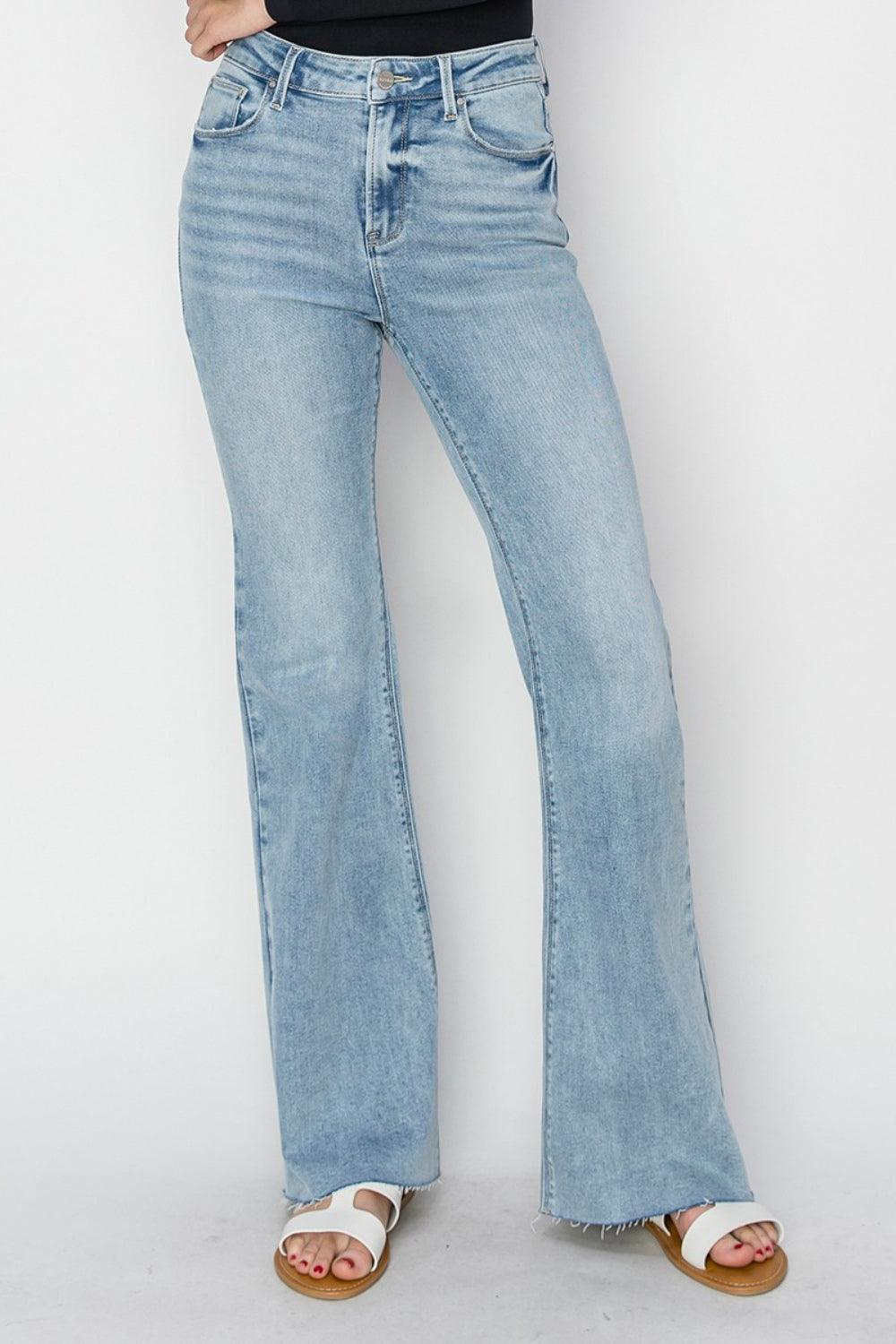 RISEN High Rise Raw Cut Hem Bootcut Jeans - Jessiz Boutique